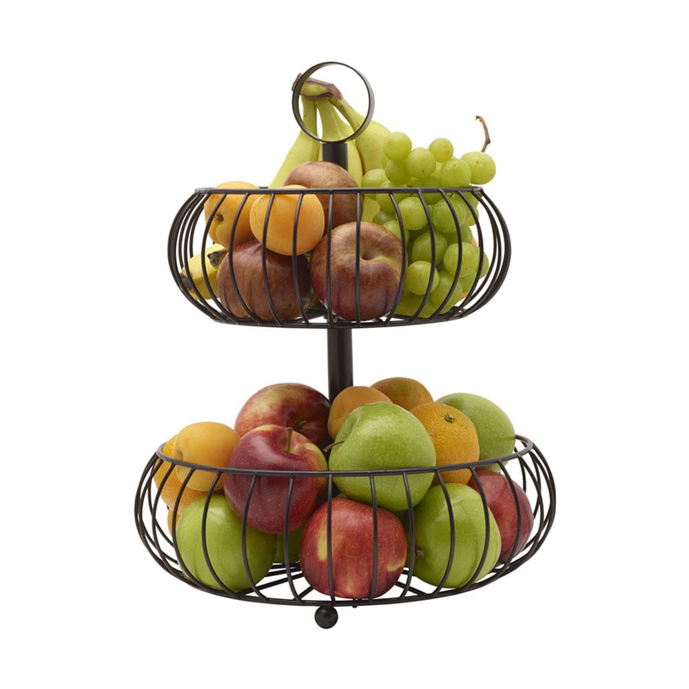 Monroe 2-Tier Fruit Storage Basket - Rustic Wooden Kitchen Organizer for Fresh Fruits, Vegetables & Home Decor | Perfect for Countertop, Pantry & Farmhouse Style Kitchens