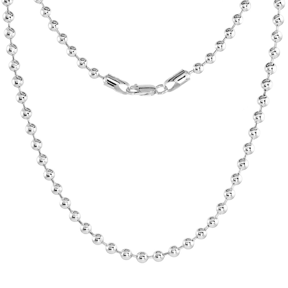 1.2mm - 5mm Sterling Silver Plain Pallini Bead Ball Chain Necklace - Nickel Free Italian Made - Elegant Layering Necklace for Women, Gift for Her, Everyday Wear & Special Occasions