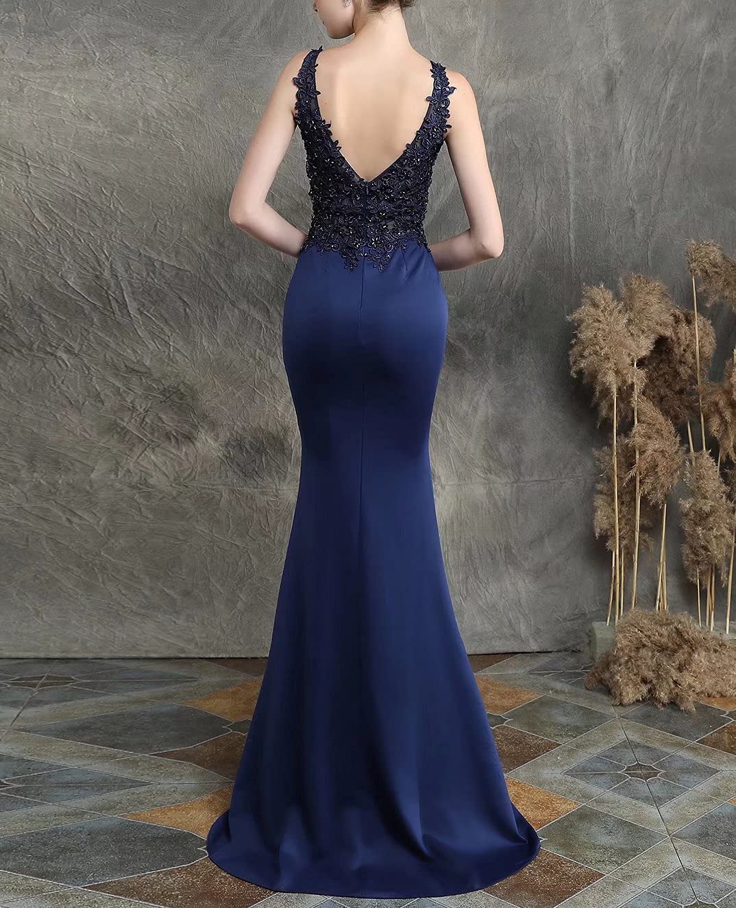 Elegant V-Neck Floral Lace Mermaid Prom Dress for Women - Long Formal Evening Gown with Appliques for Homecoming, Wedding & Special Occasions
