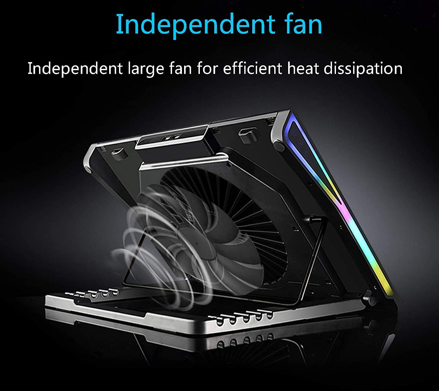 15.6-17.3 Inch Laptop Cooling Pad with Quiet Dual Fans, LED Lights & 2 USB Ports - Adjustable Height Stand for Better Airflow - Perfect for Gaming, Office Work & Home Use