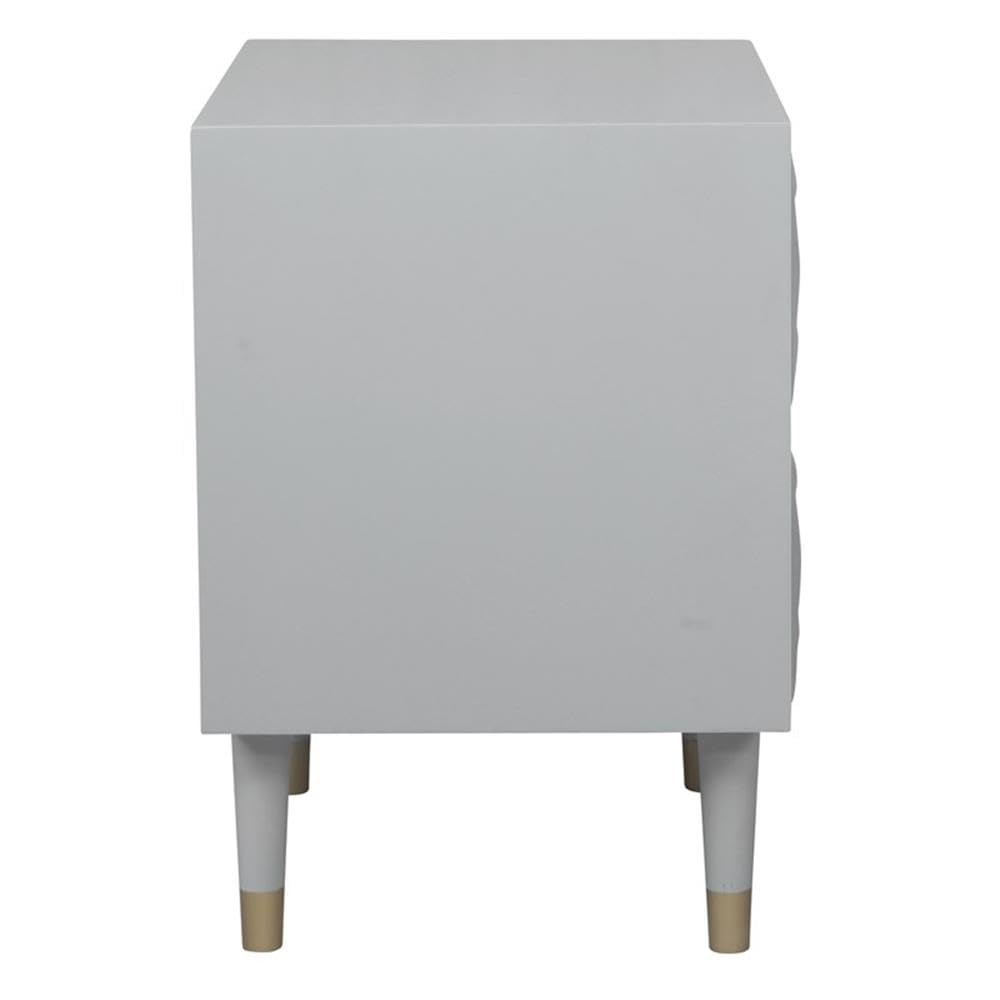 Gray Two-Drawer Wooden Nightstand with Geometric Texture - Perfect for Bedroom, Living Room, or Office Storage