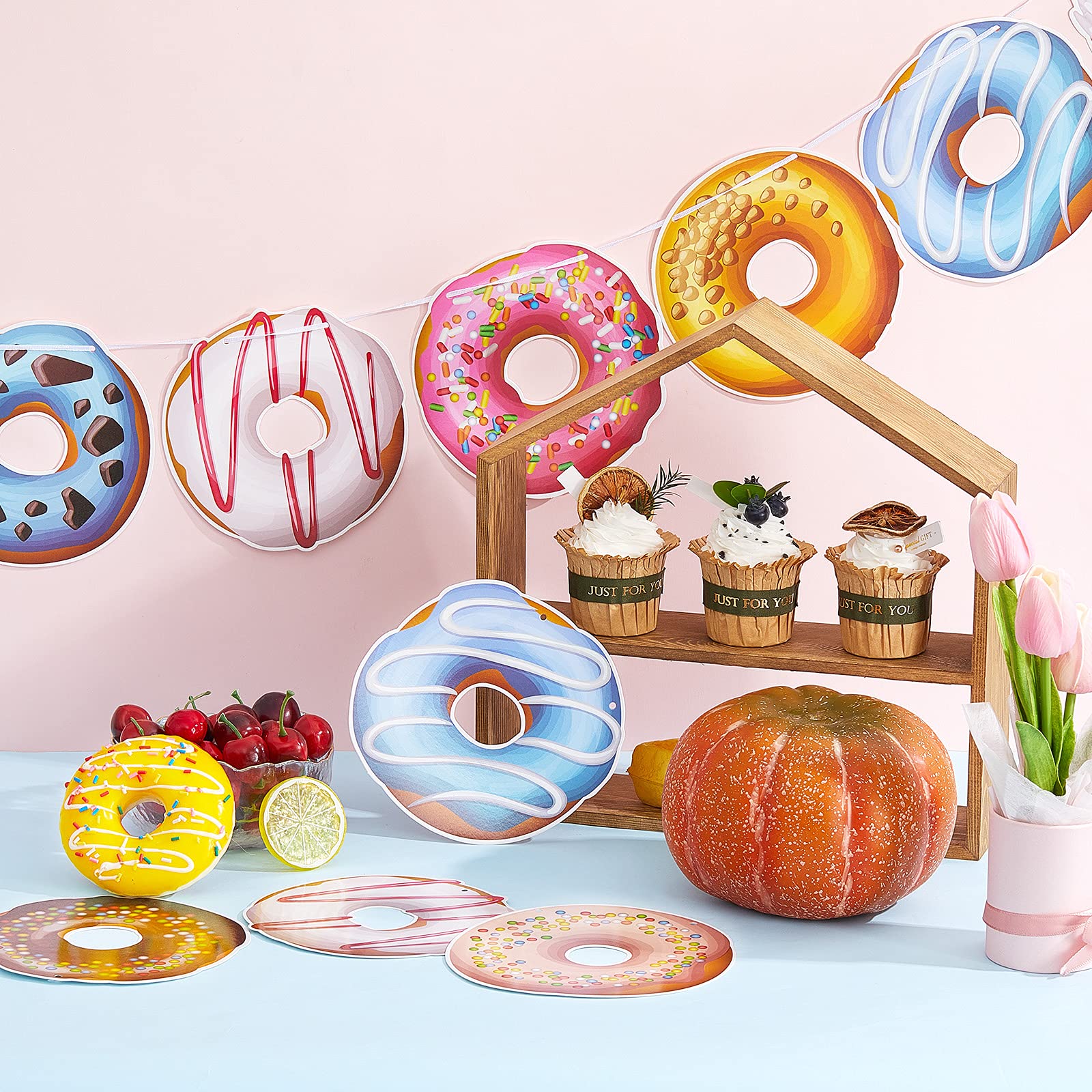 4-Piece Donut Theme Party Banner Set - Cute Donut Garland & Decorations for Birthday, Christmas, New Year, Baby Shower (Perfect for Dessert-Themed Celebrations & Sweet 16 Parties)