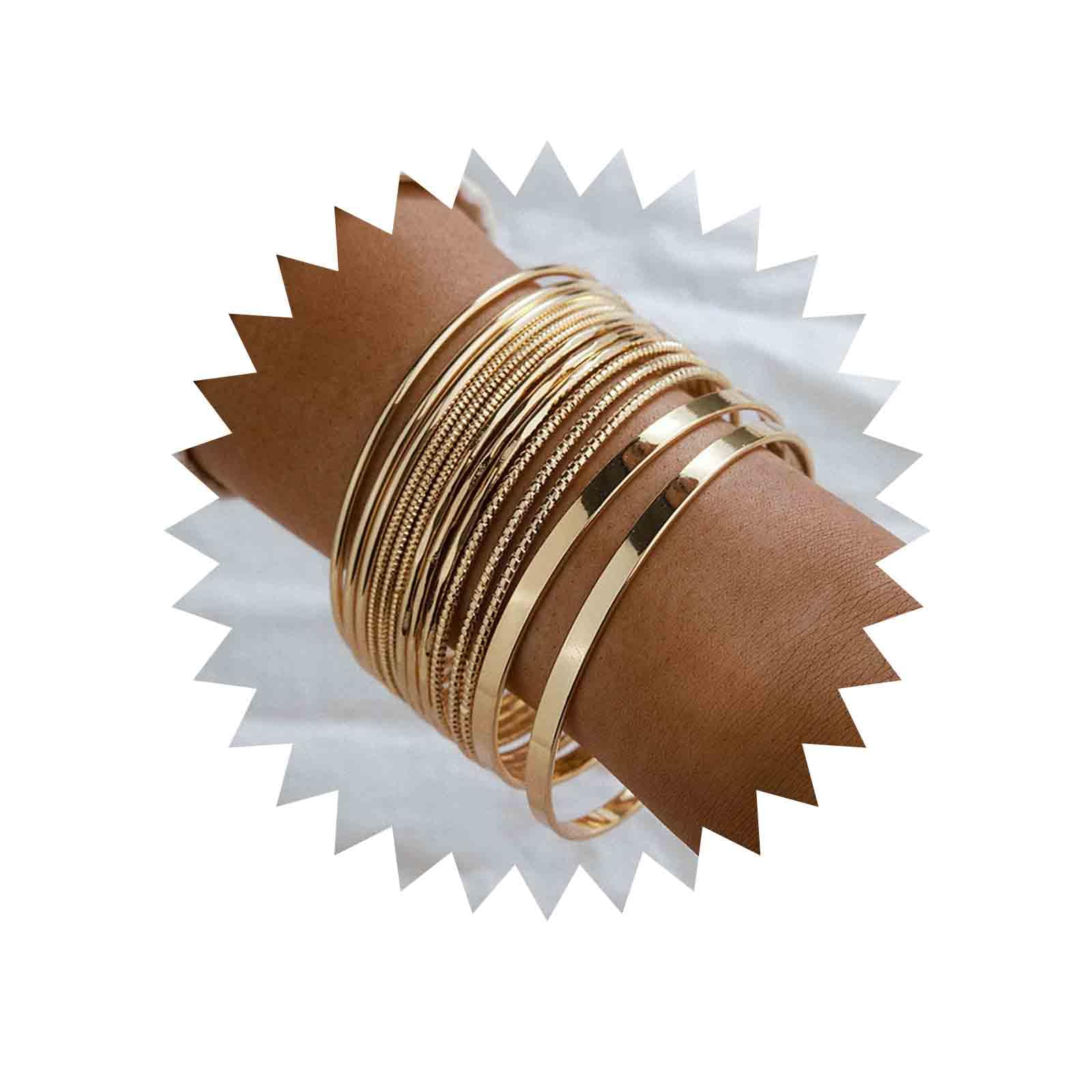 14Pcs Gold Bangle Bracelet Set - Stackable Indian Style Glossy Bangles for Women - Boho Chic Jewelry for Parties, Weddings & Everyday Wear