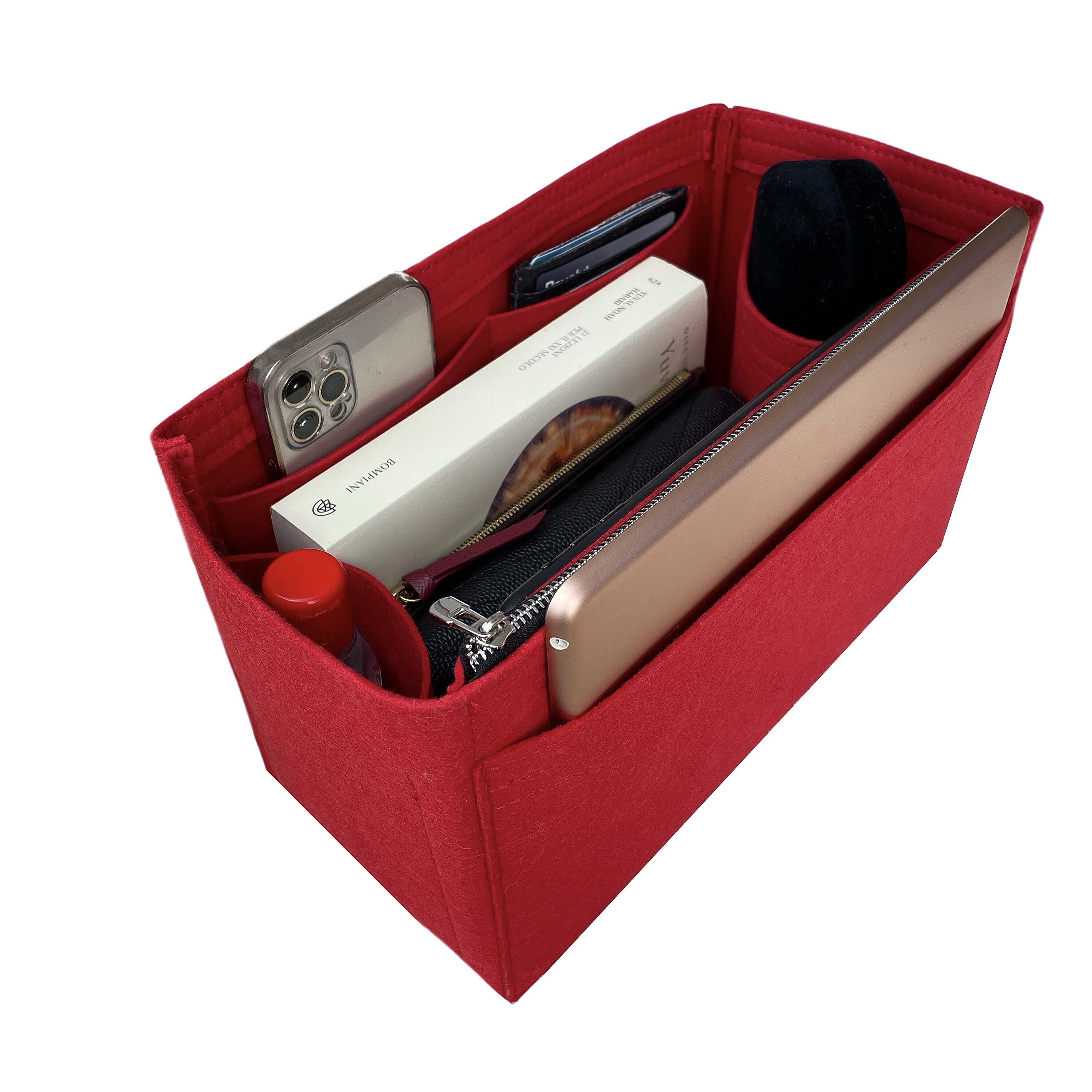 LV Carryall Bag Organizer Insert - Premium 2mm Handmade Felt with Gold Zipper for Carryall PM/MM (Black) | Purse Organizer for Travel, Work & Daily Use