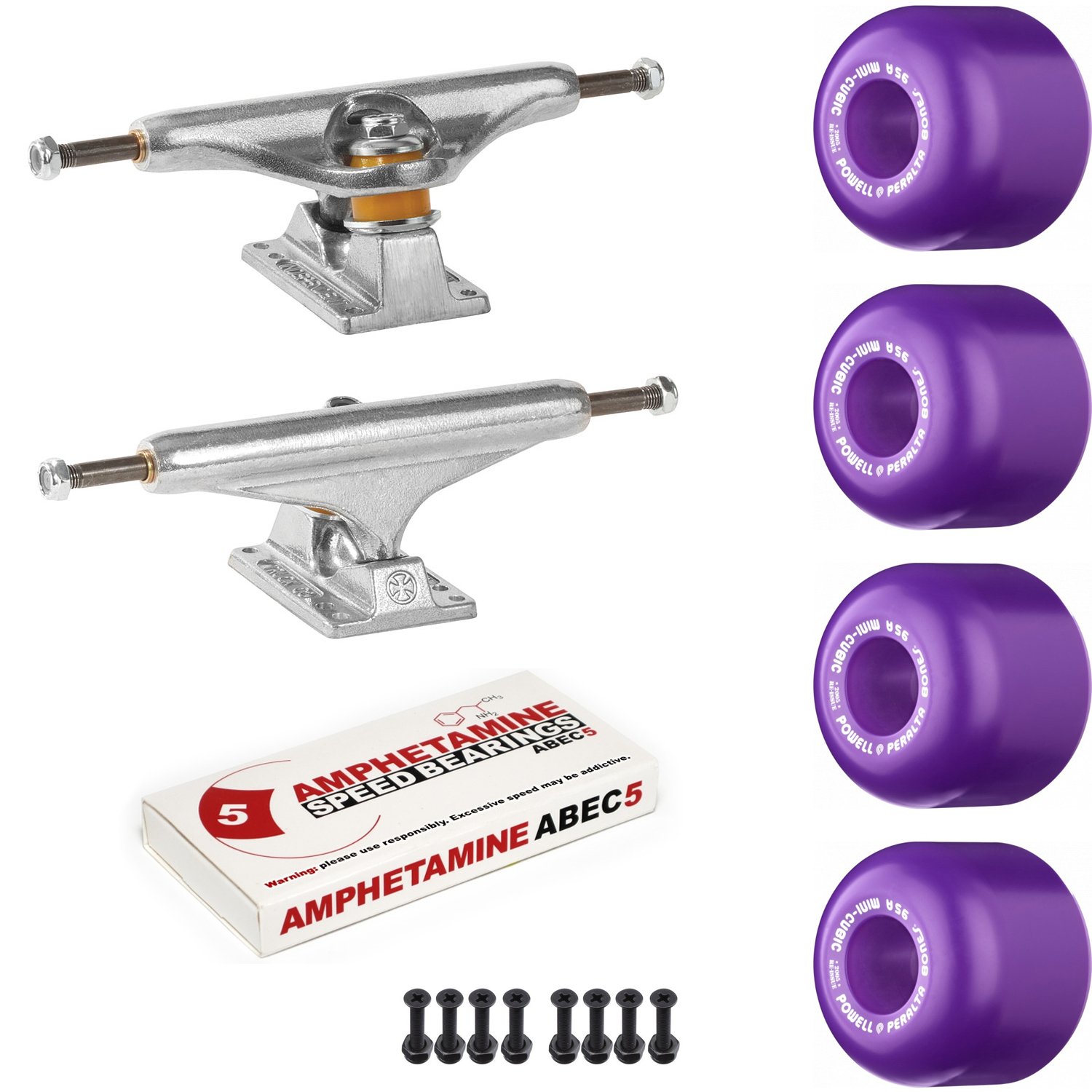Old School Skateboard Complete Set with Independent 169 Trucks, Powell Mini-Cubic Wheels, ABEC 5 Bearings & Hardware - Perfect for Street Skating, Tricks & Retro Style Riding