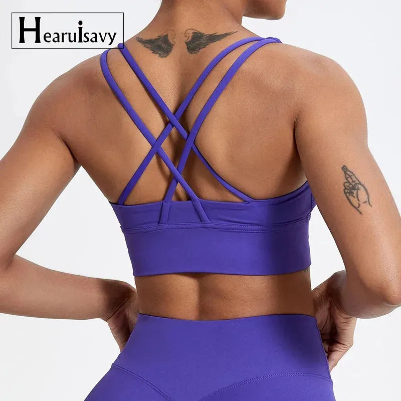 Women's Push Up Sports Bra - Cross Back Yoga Top for Running, Gym & Fitness - Shockproof Workout Crop Top - Perfect for Yoga, HIIT & Cardio Workouts