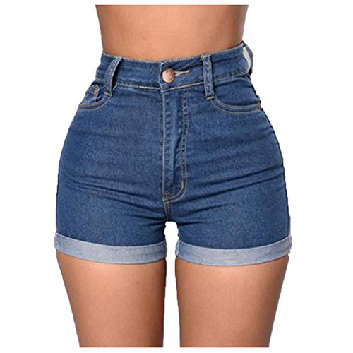 Moonite Women's Vintage High Waisted Denim Shorts with Folded Hem - Retro Distressed Jean Shorts for Juniors | Perfect for Summer Outfits, Beach Vacations & Casual Wear