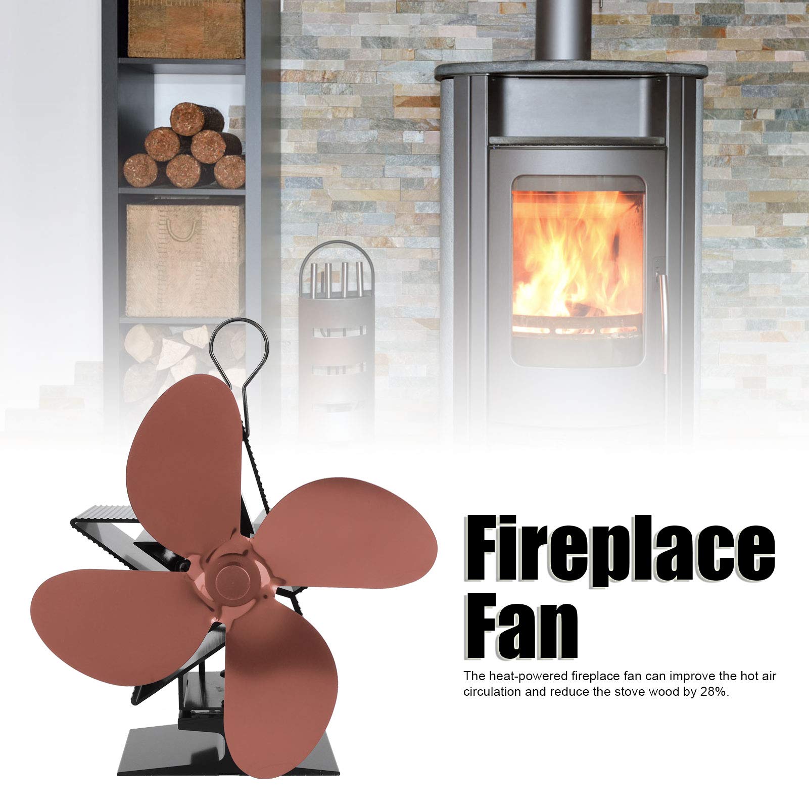 Red Fireplace Heat Fan - 4 Blade Thermal Fan for Wood & Log Fireplaces (Bronze) - Efficient & User-Friendly Design for Cozy Home Heating