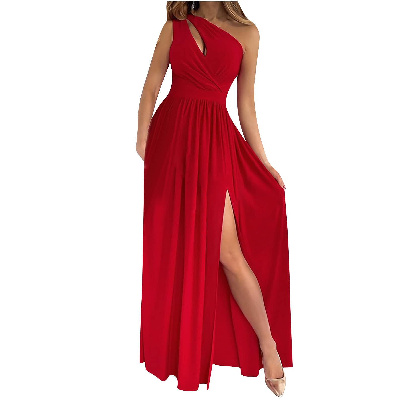 Elegant One Shoulder Long Dress for Women - Sexy Summer Party Dress, Solid Color Clubwear for Night Out & Special Occasions
