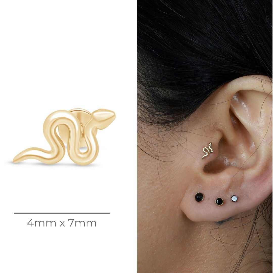 14K Yellow Gold Snake Flat Back Stud Earrings - Hypoallergenic Dainty Jewelry for Women, Perfect for Everyday Wear & Gifting