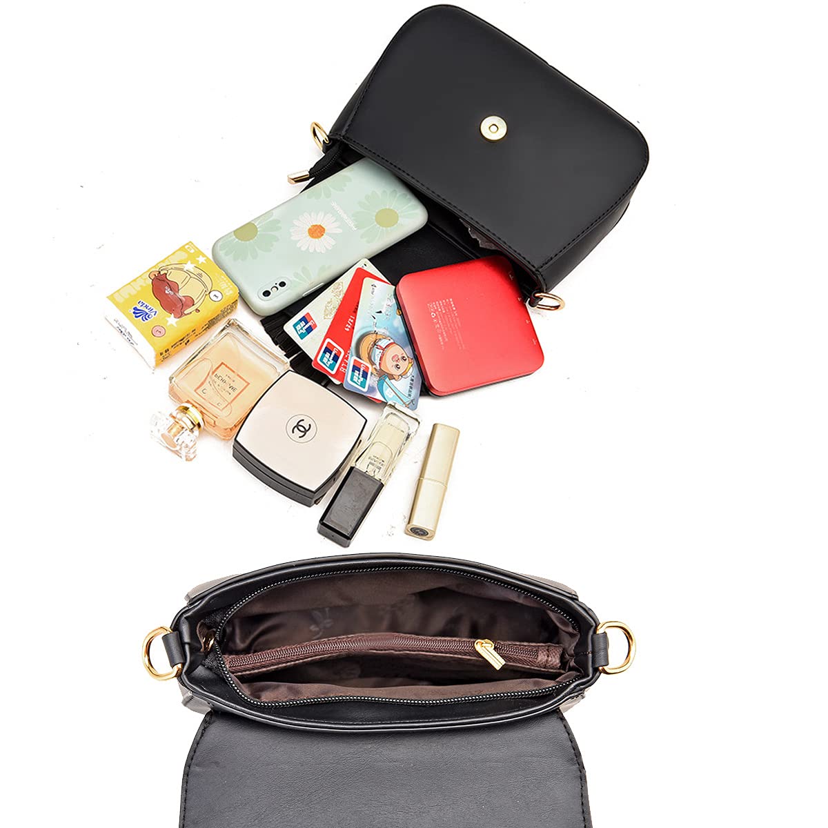 Women's Fashion Quilted Crossbody Bag PU Leather Small Shoulder Purse - Stylish & Lightweight for Daily Use, Travel, Shopping & Work (Black)