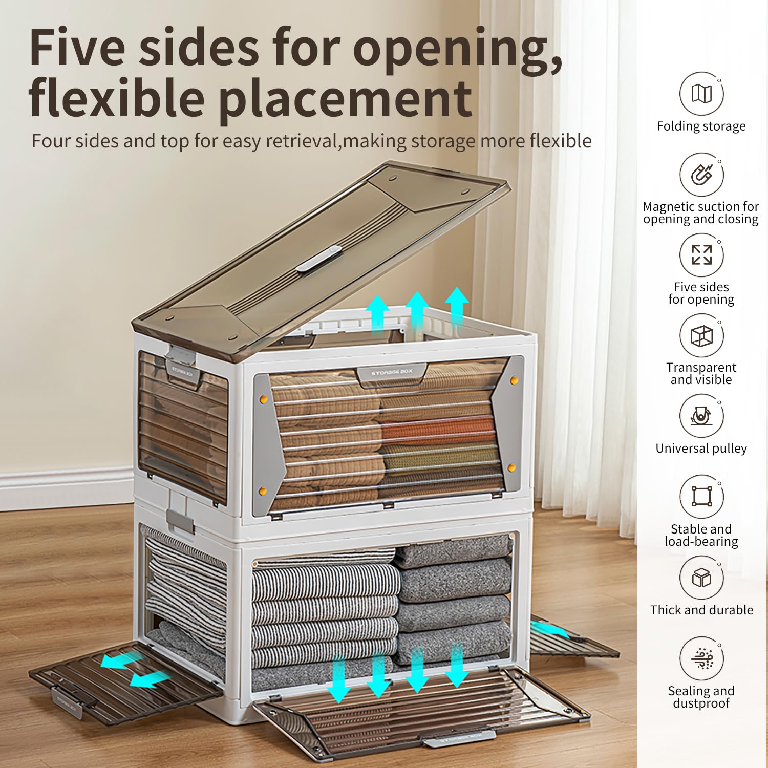 Stackable Plastic Storage Bins with Wheels & Lids - 2 Pack Collapsible Storage Containers with Handles for Bedroom, Living Room, Kitchen & Closet Organization | Perfect for Home Storage, Moving & Office Organization
