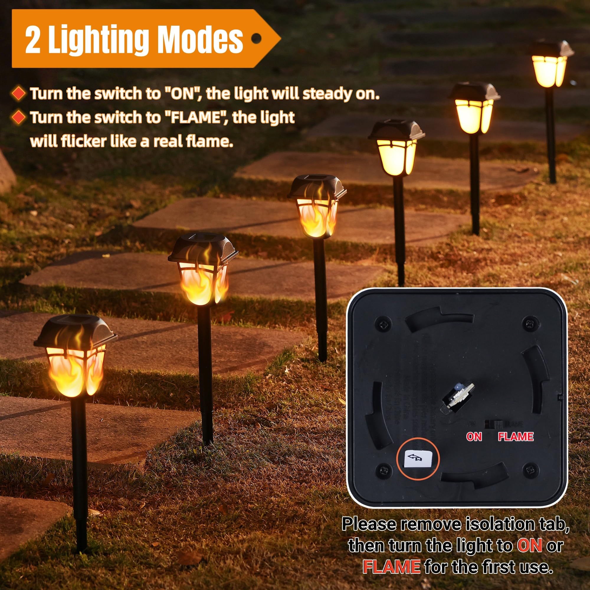 Dynaming Solar Flame Torch Lights Outdoor - 9 Pack Flickering Flame Pathway Lights, Waterproof Auto On/Off Landscape Lighting for Lawn, Patio, Yard, Deck, Driveway - Perfect for Garden Decor, Backyard Parties & Pathway Illumination