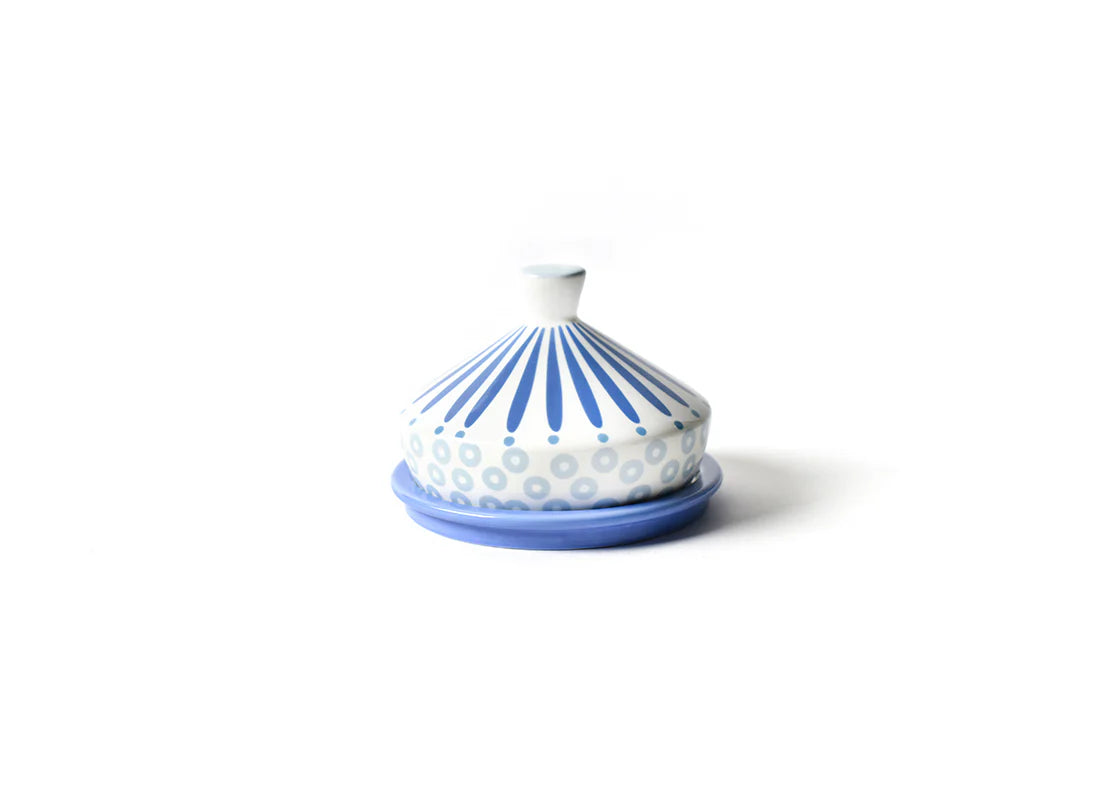 Iris Blue Burst Round Butter Dish with Lid - Airtight Food Storage Container for Kitchen, Dining, and Picnic Use