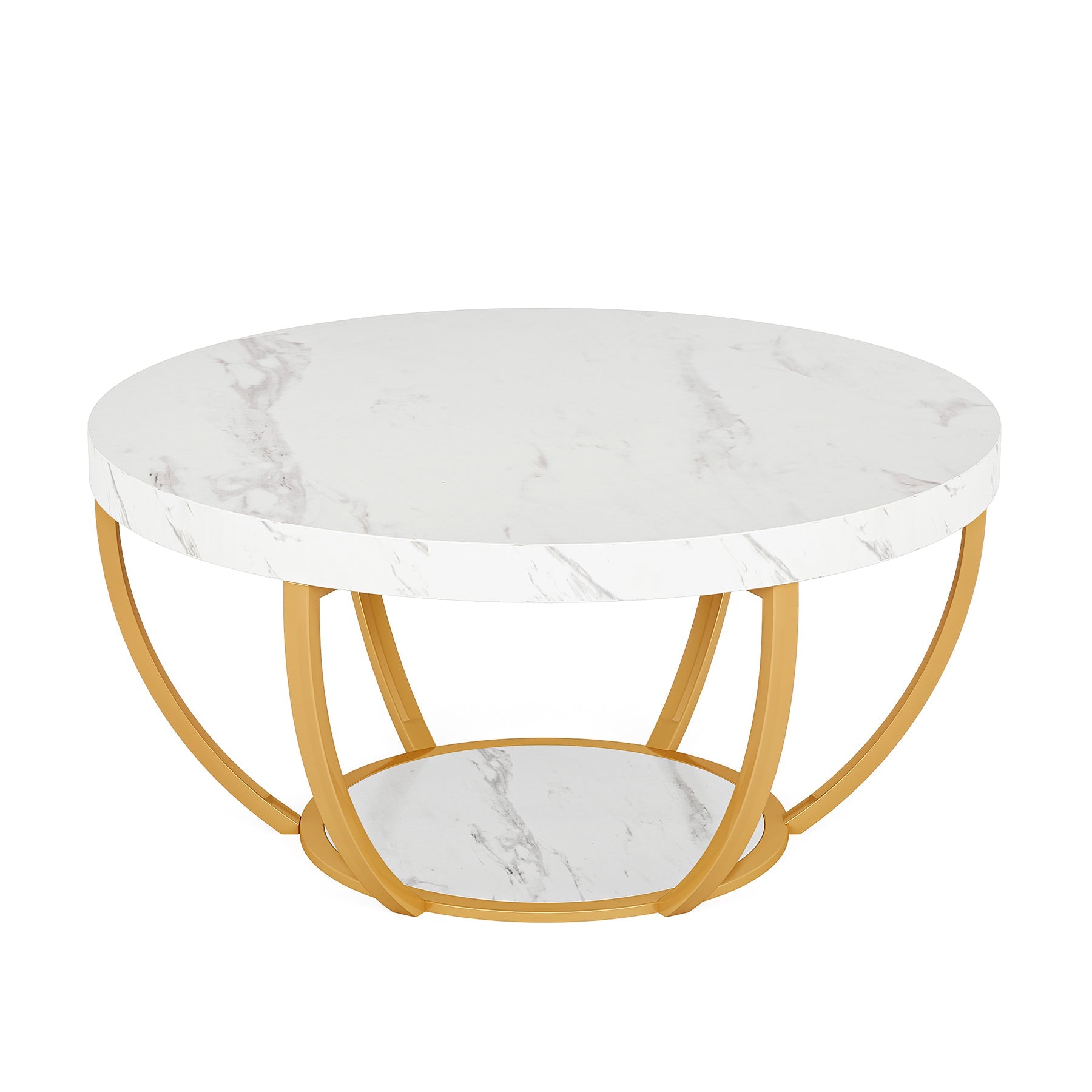2-Tier Round Wooden Coffee Table with Storage Shelf - Modern Living Room Centerpiece for Home Decor & Entertaining