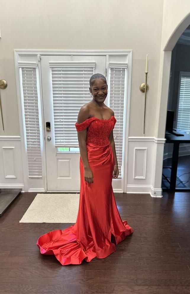 Elegant Off-The-Shoulder Long Mermaid Prom Dress with High Slit - Satin Formal Gown J4052 | Perfect for Homecoming, Prom Night, and Special Occasions
