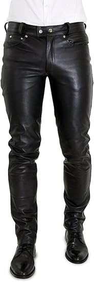 Grain Leather Black Jeans Pants