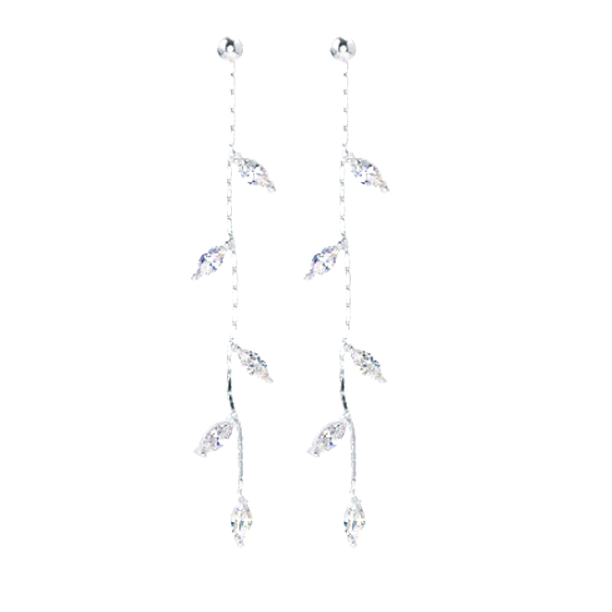 Olive Leaves Threader Tassel Earrings for Women - Zircon Crystal Inlay Dangle Earrings with Chain | Elegant Boho Jewelry for Teens & Adults | Perfect for Parties, Weddings & Everyday Wear
