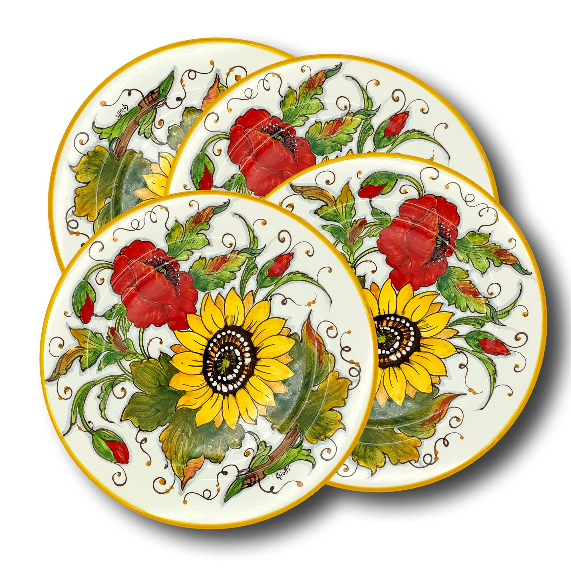 Italian Ceramic Dinnerware Set for 4 - Hand Painted Tuscan Kitchen Dishes with Sunflower & Poppy Design - Authentic Italian Pottery Plates, Bowls & Cups - Elegant Home Decor & Perfect for Dinner Parties, Weddings & Italian-Themed Events