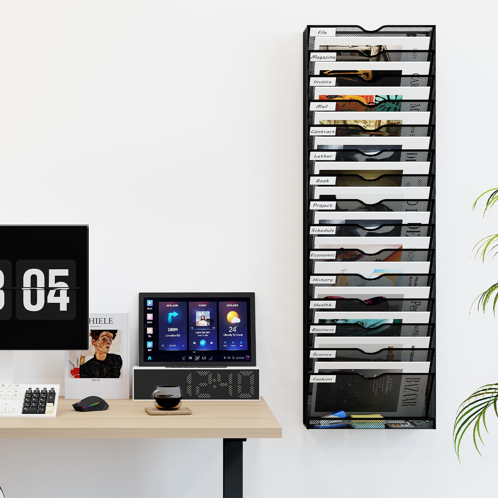 16-Pocket Mesh Wall File Holder - Metal Hanging File Organizer for Office & Home - Black Wall-Mounted Mail & Document Storage - Perfect for Office Organization, Classroom Supplies, and Home Office Decor