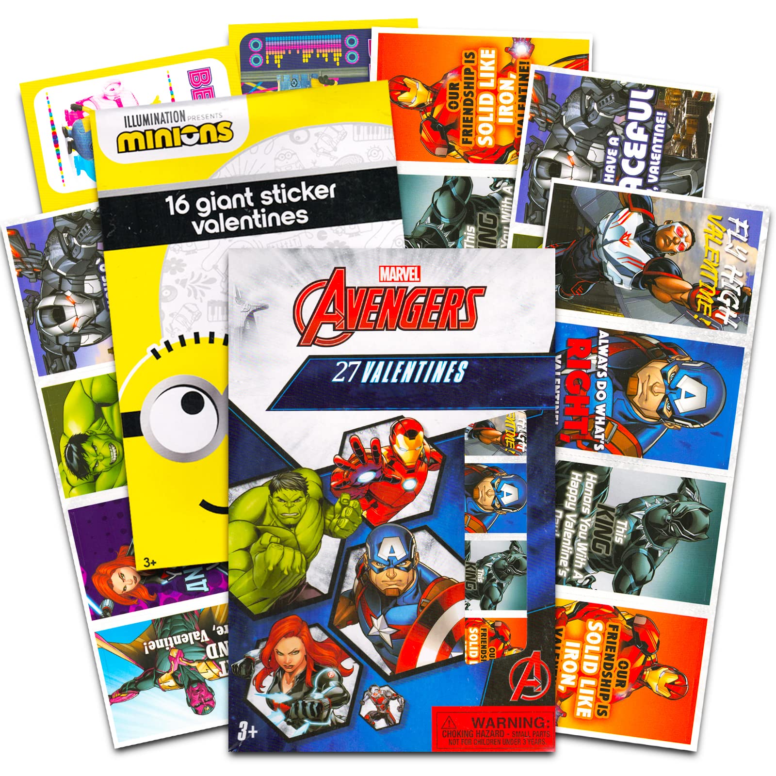 Marvel Avengers and Minions Valentine's Day Cards Set - 27 Avengers Cards & 16 Minions Stickers for Classroom Exchange (43 Total) | Perfect for School Parties, Kids Valentine Gifts, and Classroom Activities