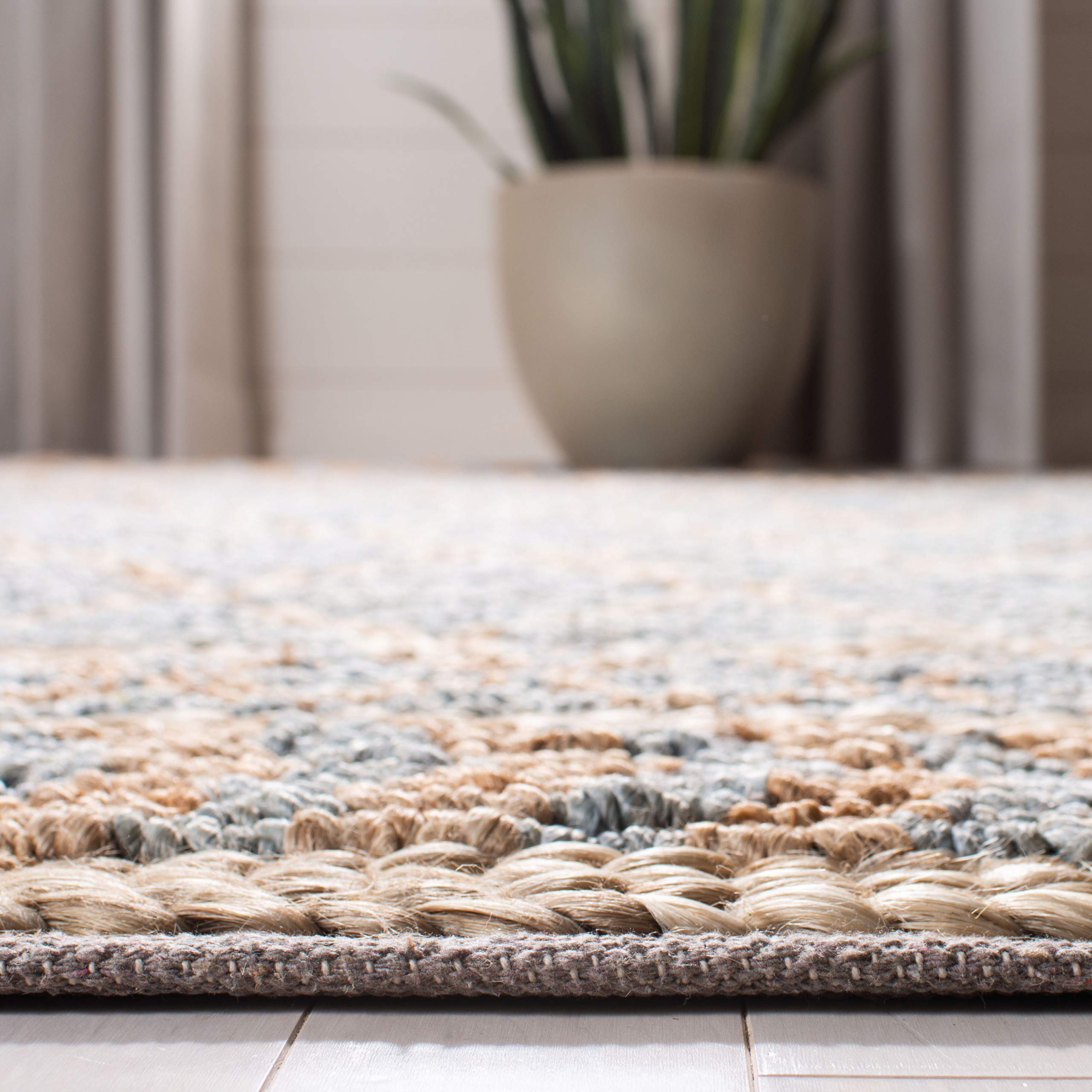 SAFAVIEH Natural Fiber Collection Handmade Boho Moroccan Trellis Jute Area Rug - 6' x 9', Natural & Blue, Non-Slip & Durable for High Traffic Areas - Perfect for Living Room, Bedroom, Dining Room & Home Office Decor (NF955N)