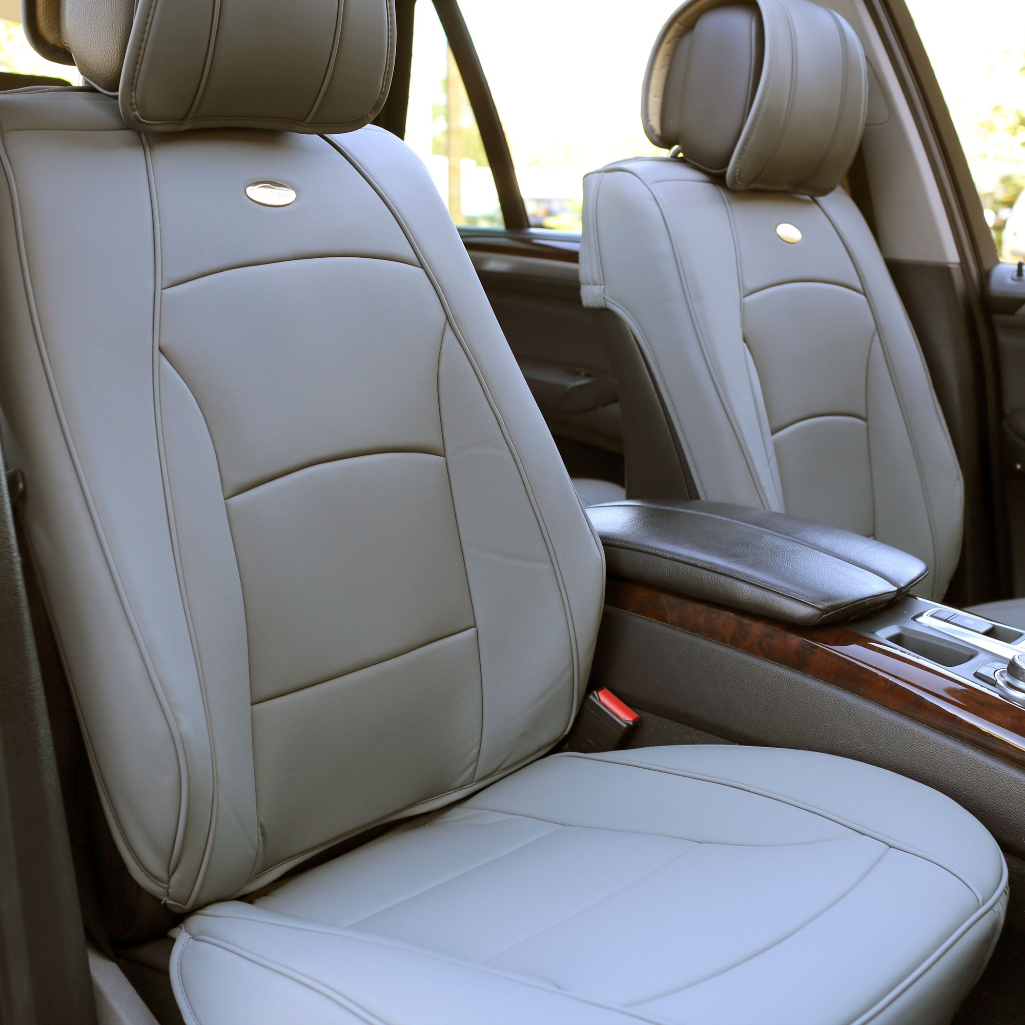 Premium FH Group Car Seat Covers - Universal Fit for Cars, Trucks & SUVs | Waterproof Leatherette Cushion Set in Solid Gray | Ultra Comfort & Protection | Perfect for Daily Commute, Road Trips & Family Travel