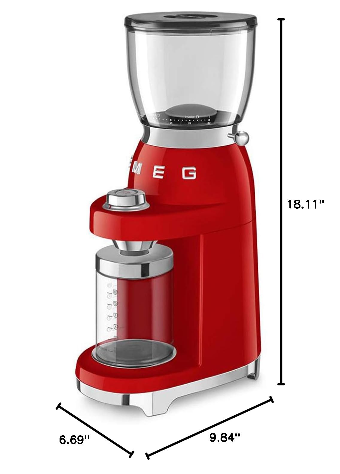 Smeg CGF01RDEU 150W Electric Coffee Grinder - Red Plastic Design for Fresh Ground Coffee | Perfect for Home, Office & Espresso Bars