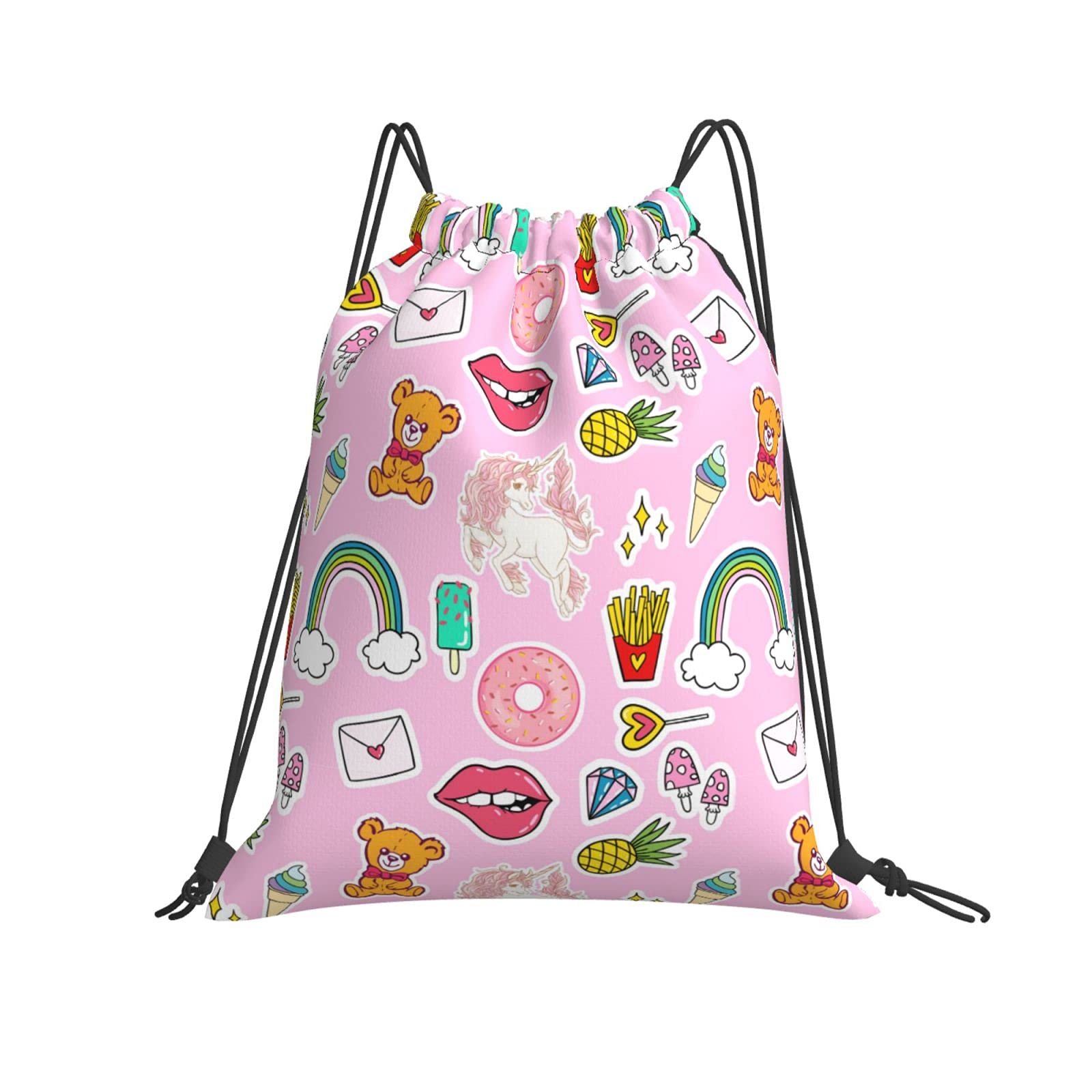 Waterproof Unicorn Print Drawstring Backpack - Lightweight Nylon Gym Bag for Women & Teens - Perfect for Yoga, Beach, Shopping & Sports Activities