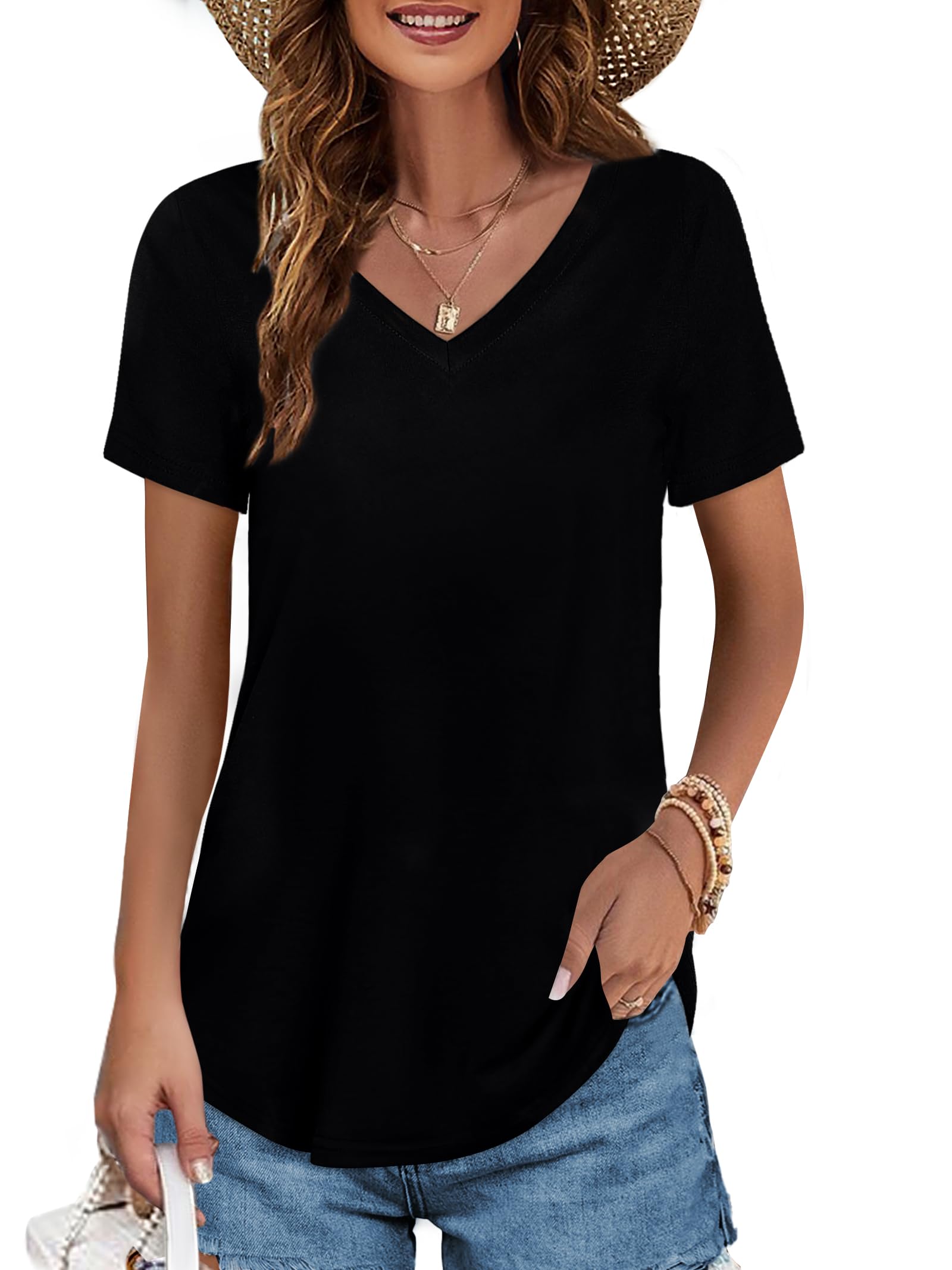 Elesomo Women's Cotton V-Neck T-Shirts - Soft Casual Short Sleeve Tops for Summer & Fall | Perfect for Everyday Wear, Work, and Weekend Outfits
