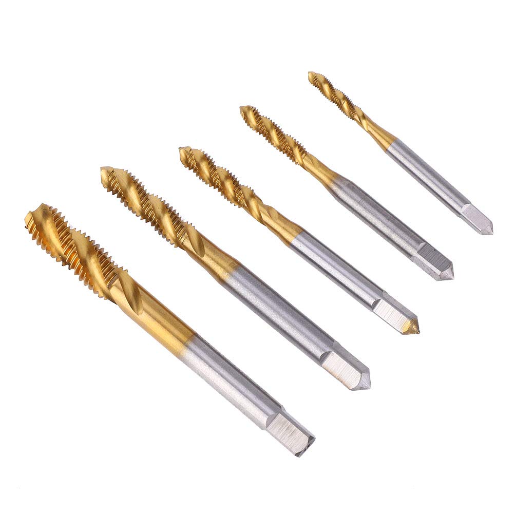 5-Piece Titanium Plated Drill Bit Set (M3-M8) - High-Speed Steel Tap & Screw Kit for Metal, Tile, Concrete, Brick, Glass, Plastic & Wood - Perfect for DIY Home Improvement, Construction & Metalworking Projects