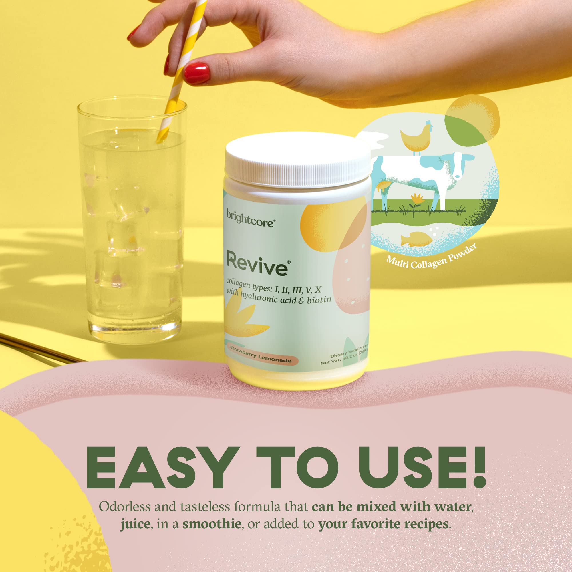 Premium Multi Collagen Protein Powder with Vitamin C & Hyaluronic Acid - Non-GMO, Gluten-Free Supplement for Women & Men - Delicious Strawberry Lemonade Flavor (30 Servings) - Supports Skin, Hair, Nails & Joint Health - Perfect for Post-Workout Recovery & Daily Wellness Routine