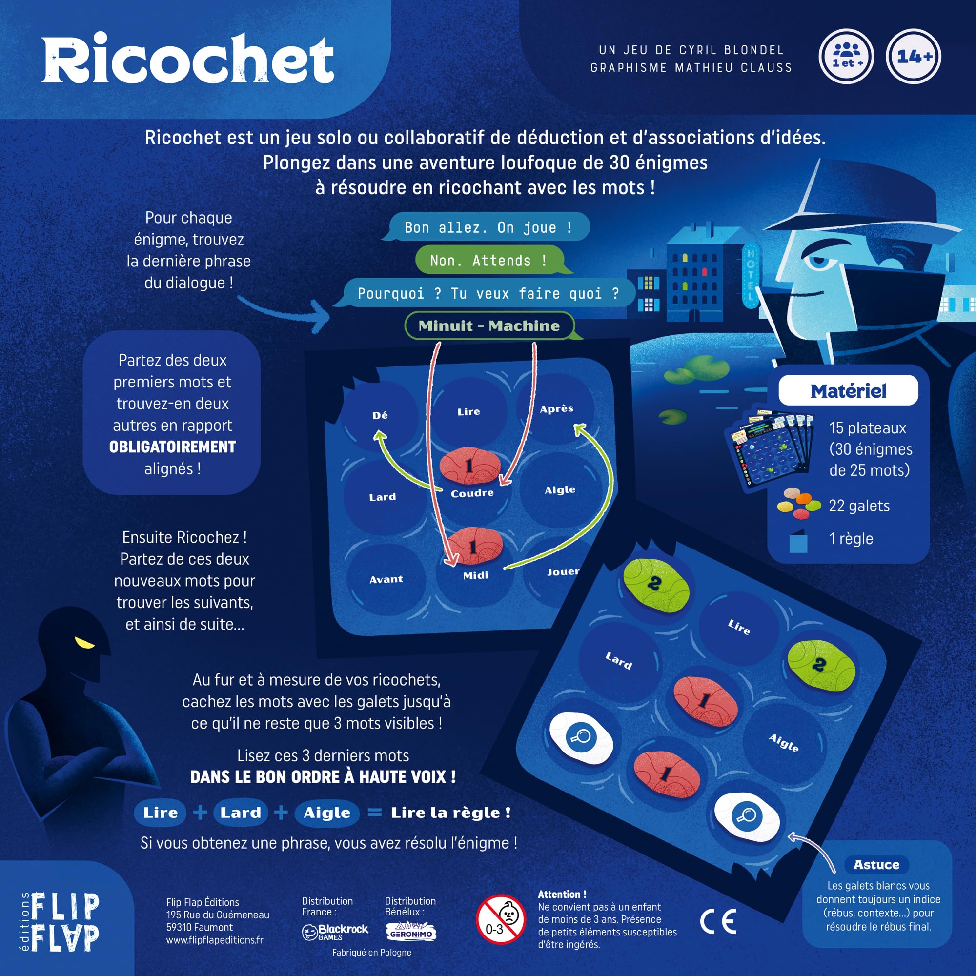 Flip Flap Editions Ricochet 2: The Profile of the Faceless Man - Board Game for Mystery & Deduction - Word Association - Solo or Cooperative Play - 30 Puzzles - Riddles & Rebus - Perfect for Family Game Nights, Brain Teasers, and Detective-Themed Parties
