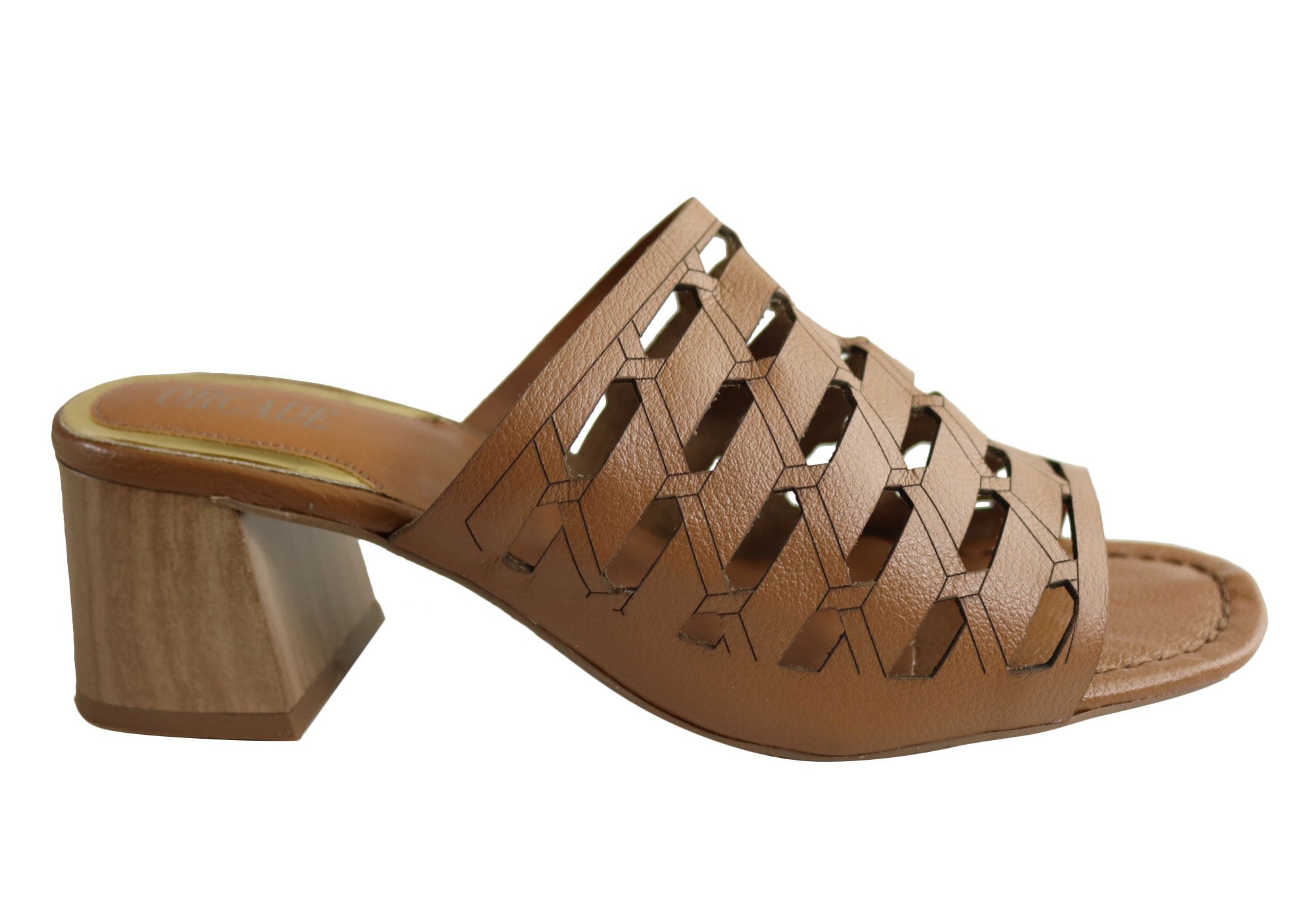 Orcade Raelene Women's Leather Mid Heel Slide Sandals - Comfortable & Stylish Brazilian Made Shoes for Casual Outings & Summer Wear