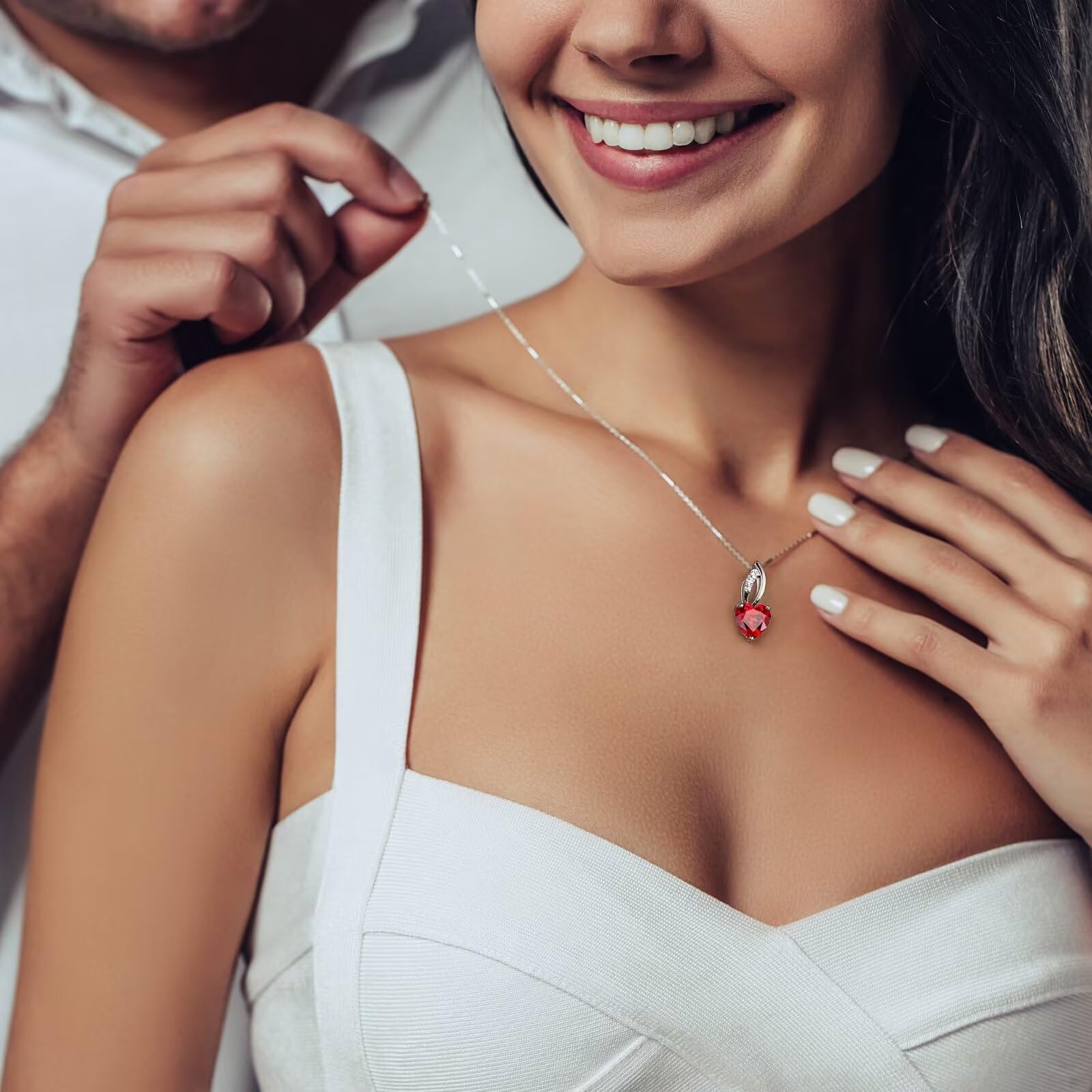 925 Sterling Silver & 18K White Gold Plated Birthstone Necklace for Women - Heart Pendant, Trendy Jewelry for Anniversary, Birthday & Special Occasion Gifts | Perfect for Date Nights, Weddings & Everyday Elegance