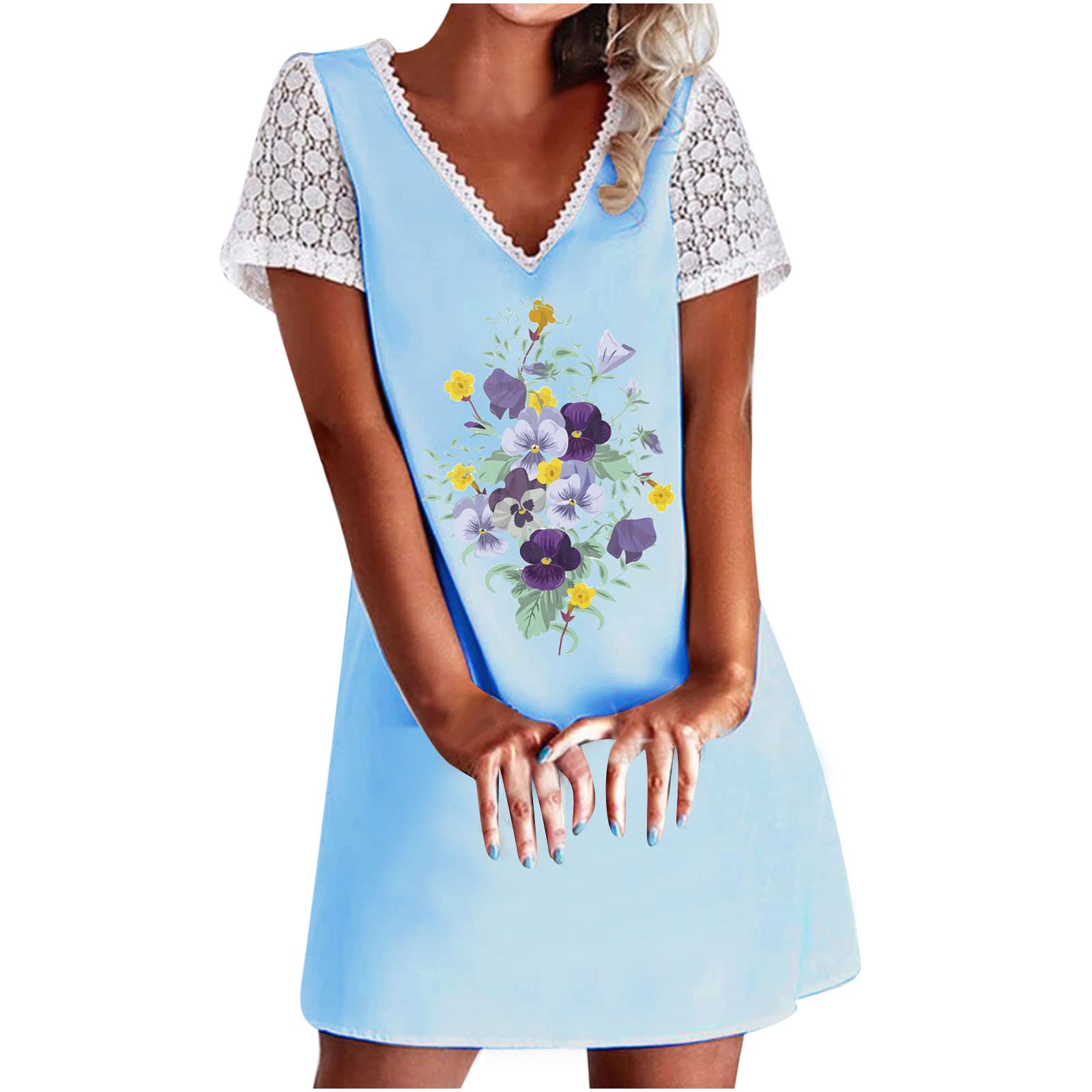 Sexy Floral Print V-Neck Short Sleeve Women's Blouse Dress - Summer Casual T-Shirt Top for Date Night & Vacation | Most Wished For Choice