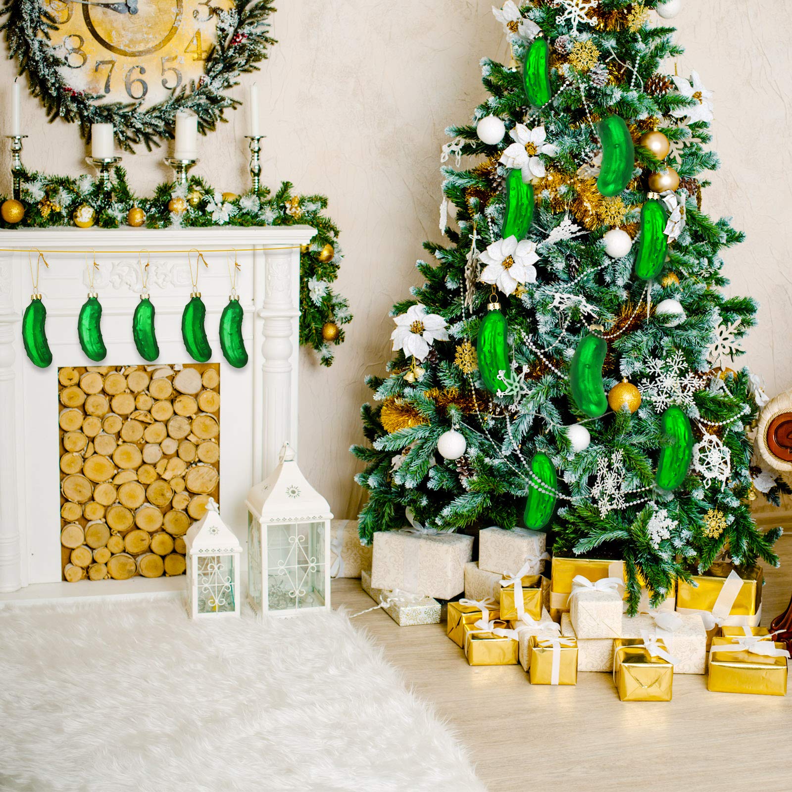 Syhood 4-Piece Glass Blown Christmas Pickle Ornament Set - Holiday Tree Decorations with Hanging Strings | Perfect for Xmas Tree Decor, Gift Exchange & Festive Home Decor