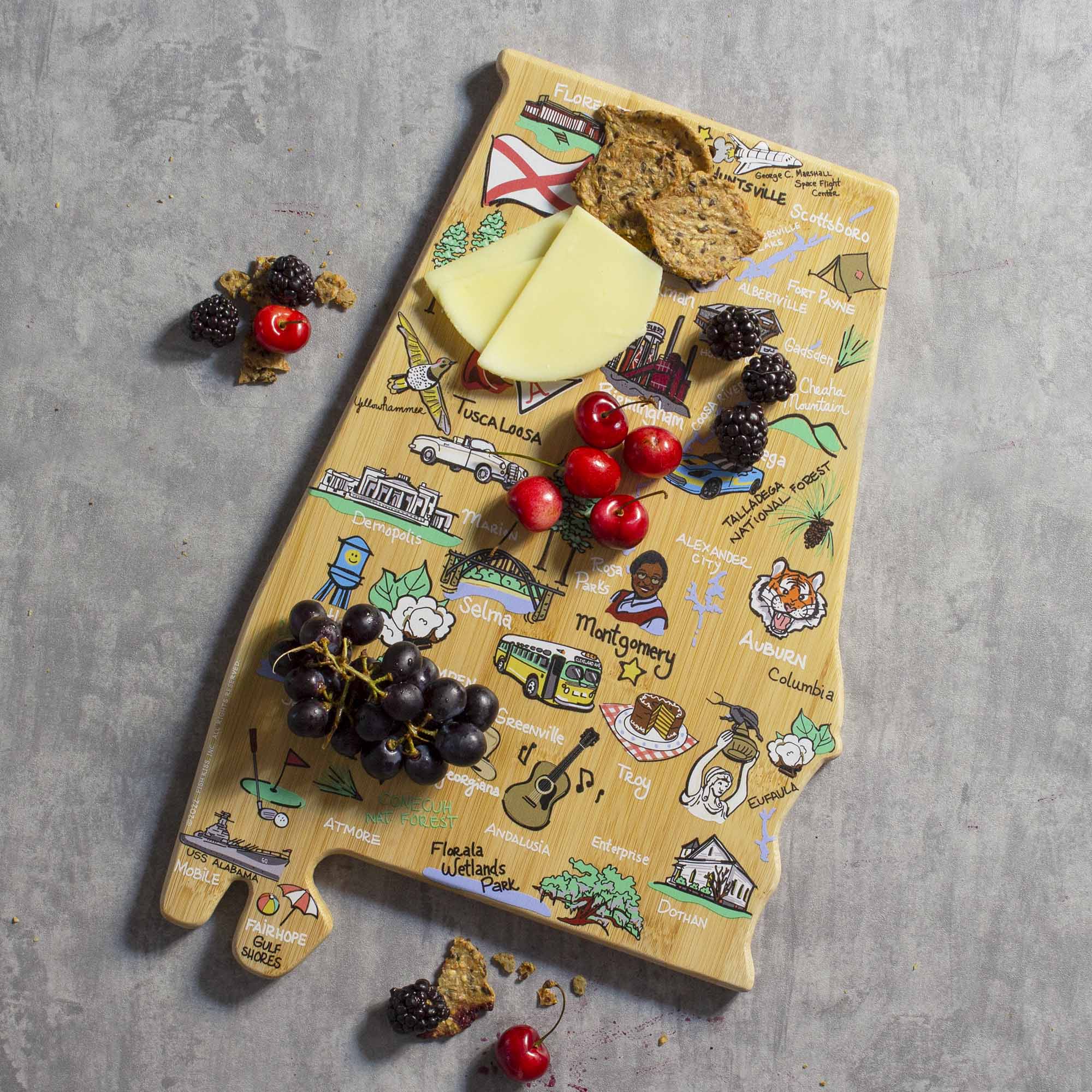 Premium Alabama Wood Cutting Board with Fish Kiss™ Artwork - Durable Kitchen Chopping Board for Meat, Vegetables & Cheese - Perfect for Home Cooking & Gift Giving