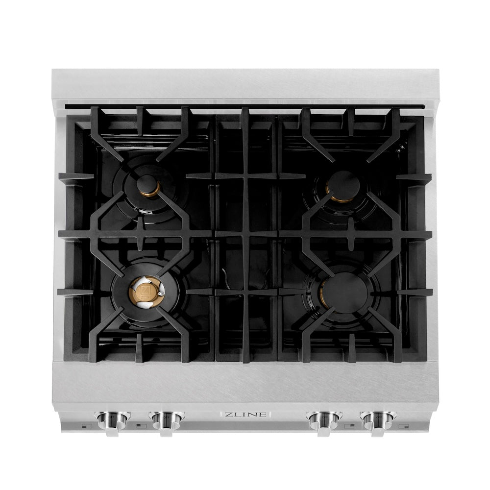 ZLINE 30 Inch Stainless Steel Gas Rangetop with 4 Brass Burners & Porcelain Cooktop - Professional Kitchen Stove for Home Chefs | Perfect for Cooking, Baking & Entertaining