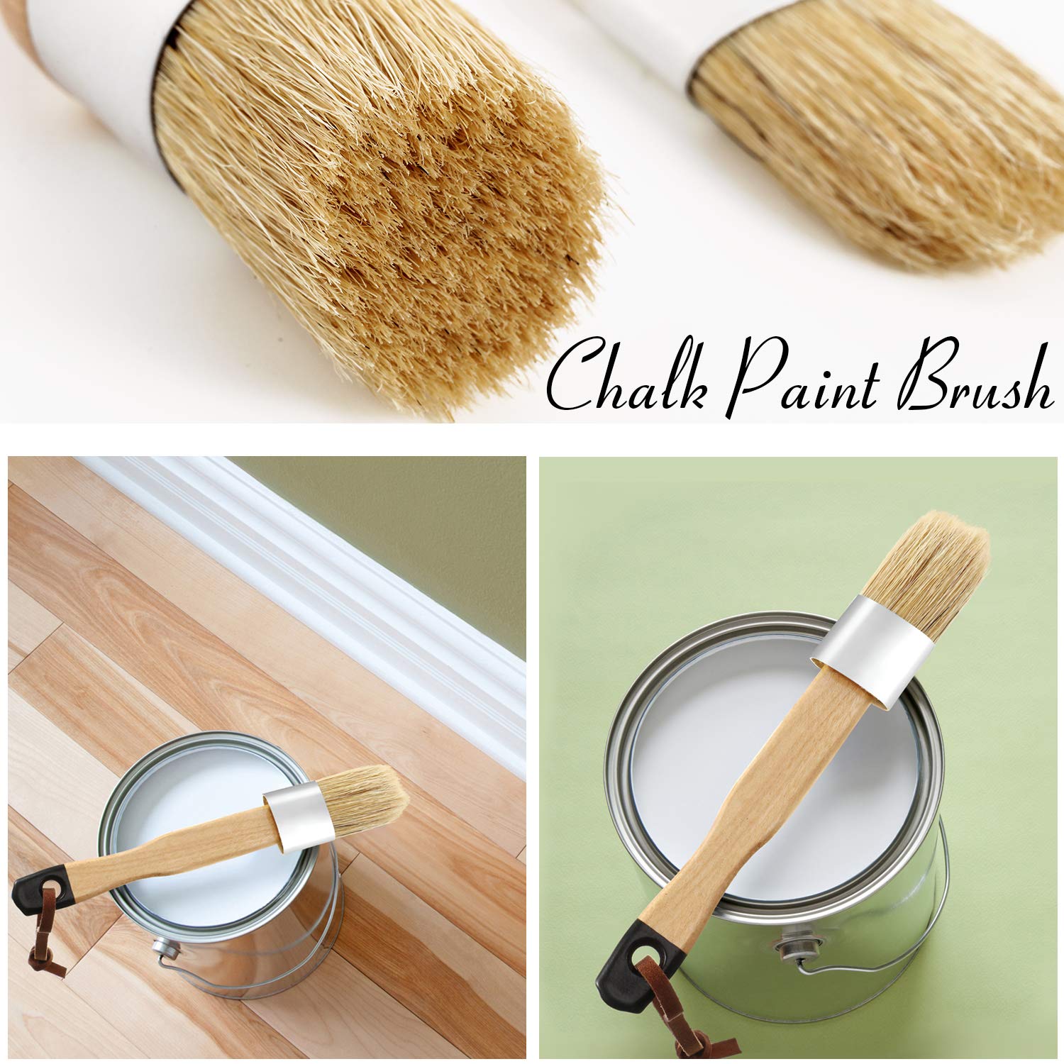 Boao 3-Piece Oval Chalk Paint Brush Set - Premium Bristle Brushes for Furniture, Stencils & Home Decor (Flat, Pointed & Round Tips) - Perfect for DIY Chalk Painting, Wax Application & Decorative Projects