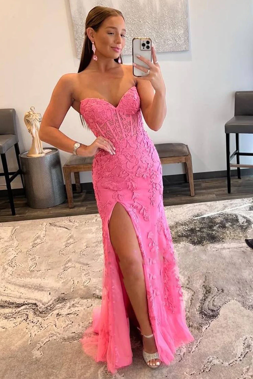 2025 Black Lace Prom Dress Strapless Mermaid Gown with High Slit - Elegant Long Evening Dress for Homecoming, Formal Events & Special Occasions
