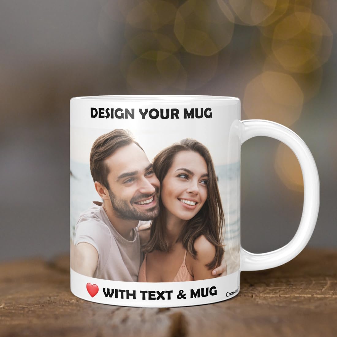 Personalized Custom Photo White Mug - 320ml (2 Photos) | Valentine's Day, Birthday & Anniversary Gift for Him or Her | Great for Coffee, Tea & Office Use
