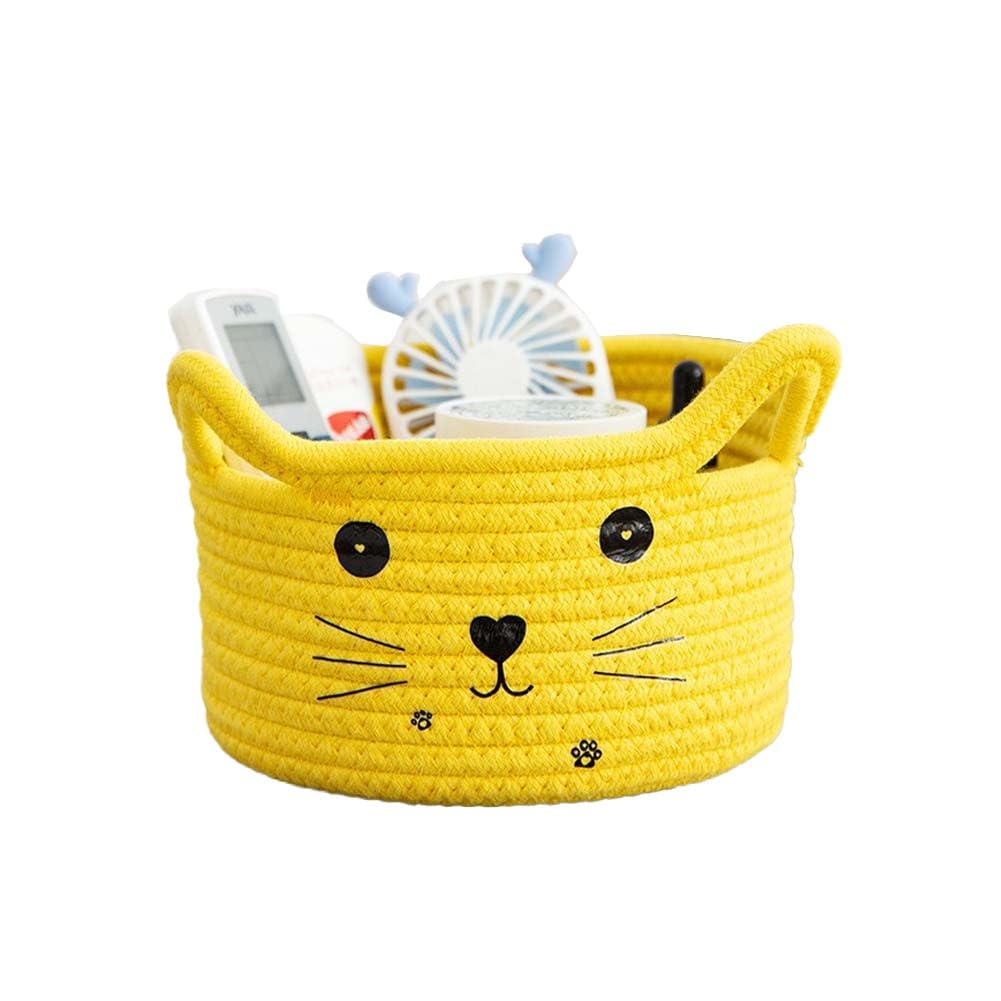 Kamuavni Woven Storage Basket - Cotton Rope Baby Organizer with Handle, Nursery Toy Bin for Kids, Pet Cat Dog Basket, Easter Gift Basket (Yellow) - Perfect for Nursery Organization, Pet Toy Storage & Holiday Gift Giving