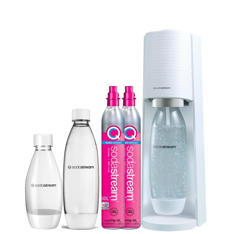 SodaStream Terra Sparkling Water Maker Starter Kit - White, Includes 2 CO2 Cylinders (60L Each), 3 BPA-Free Bottles (0.5L & 1.0L) | No Electricity Needed, Gas Cylinder System | Perfect for Home, Office & Outdoor Carbonated Drinks