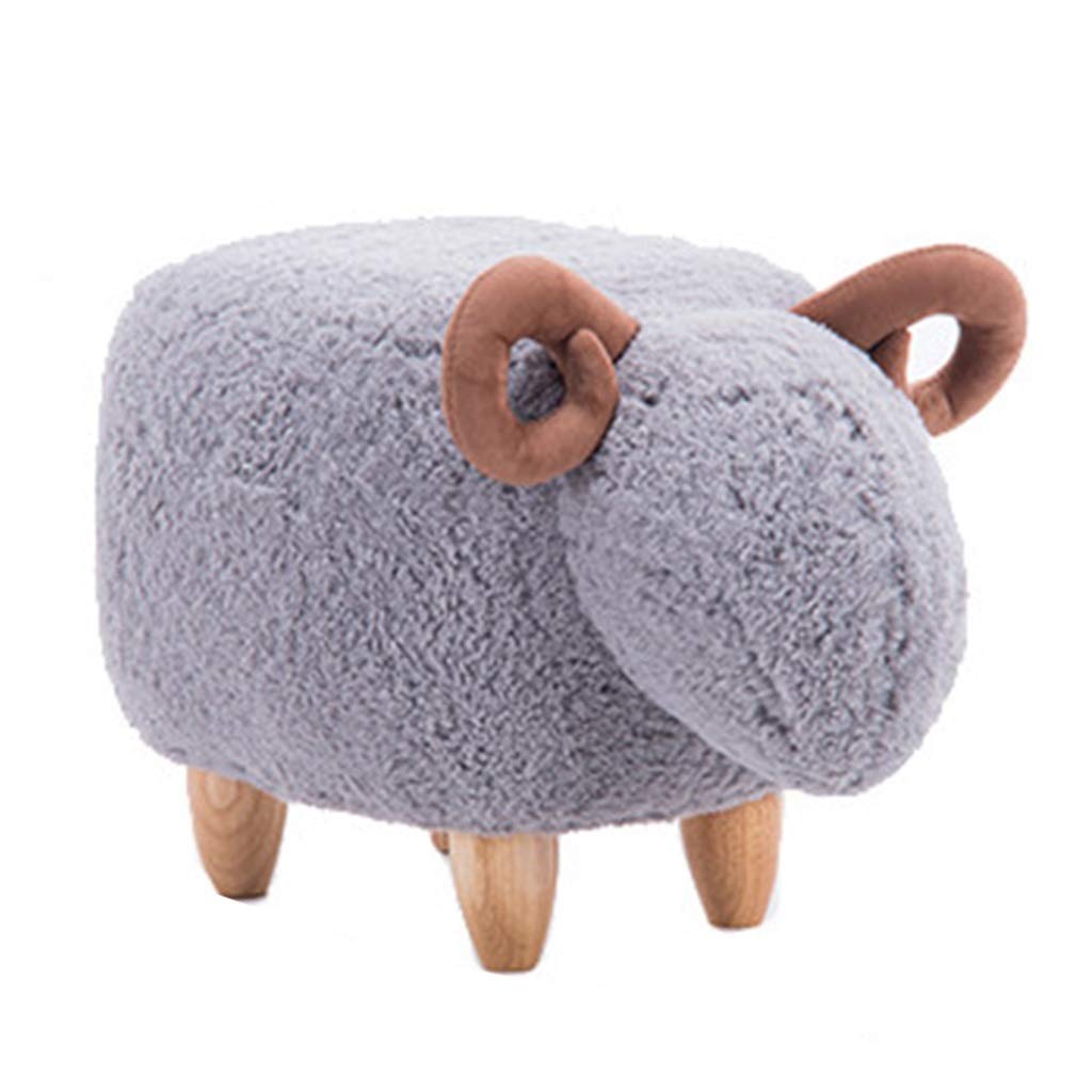 Sheep Footstool Ottoman with Storage - Gray Faux Fur Pouf for Living Room, Sofa Footrest, Extra Seating - 24