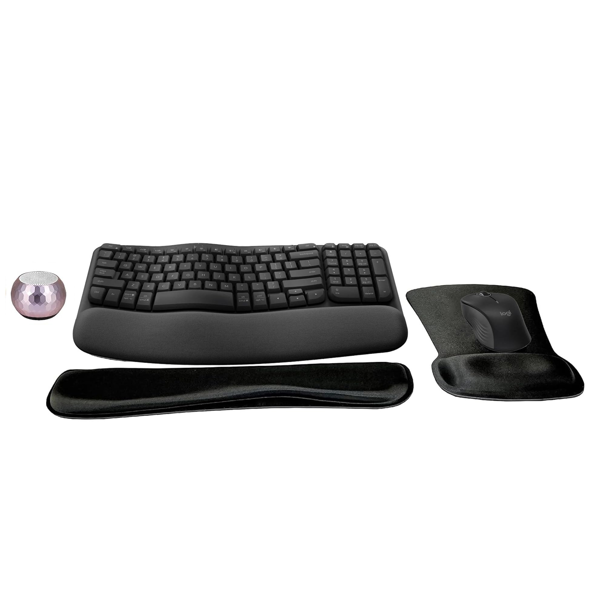 Logitech MK670 Wireless Keyboard and Mouse Combo with Bluetooth Speaker - Ergonomic Wave Design, Gel Wrist & Mouse Pad for Comfort - Perfect for Home Office, Gaming & Remote Work - Includes Portable Mini Speaker for Music & Conference Calls