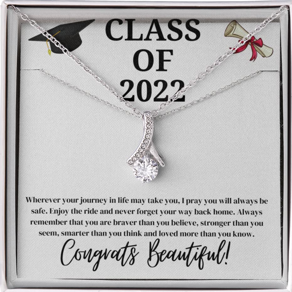 2022 Graduation Necklace for Women - 14k White Gold Class of 2022 Pendant - Perfect College & High School Graduation Gift for Daughter - Elegant Jewelry for Commencement Ceremony & Special Occasions