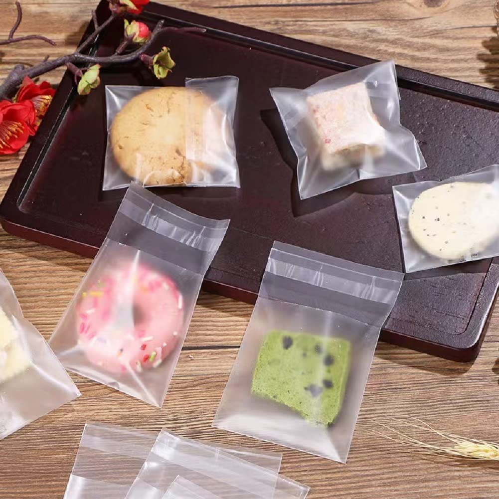 100Pcs Self-Sealing Frosted Cookie Bags - Clear Cellophane Treat Bags for Chocolate, Candy, Baking, Biscuits | Perfect for Party Favors, Wedding Gifts & Holiday Treats | Reusable Food Storage Bags for Cookies & Snacks