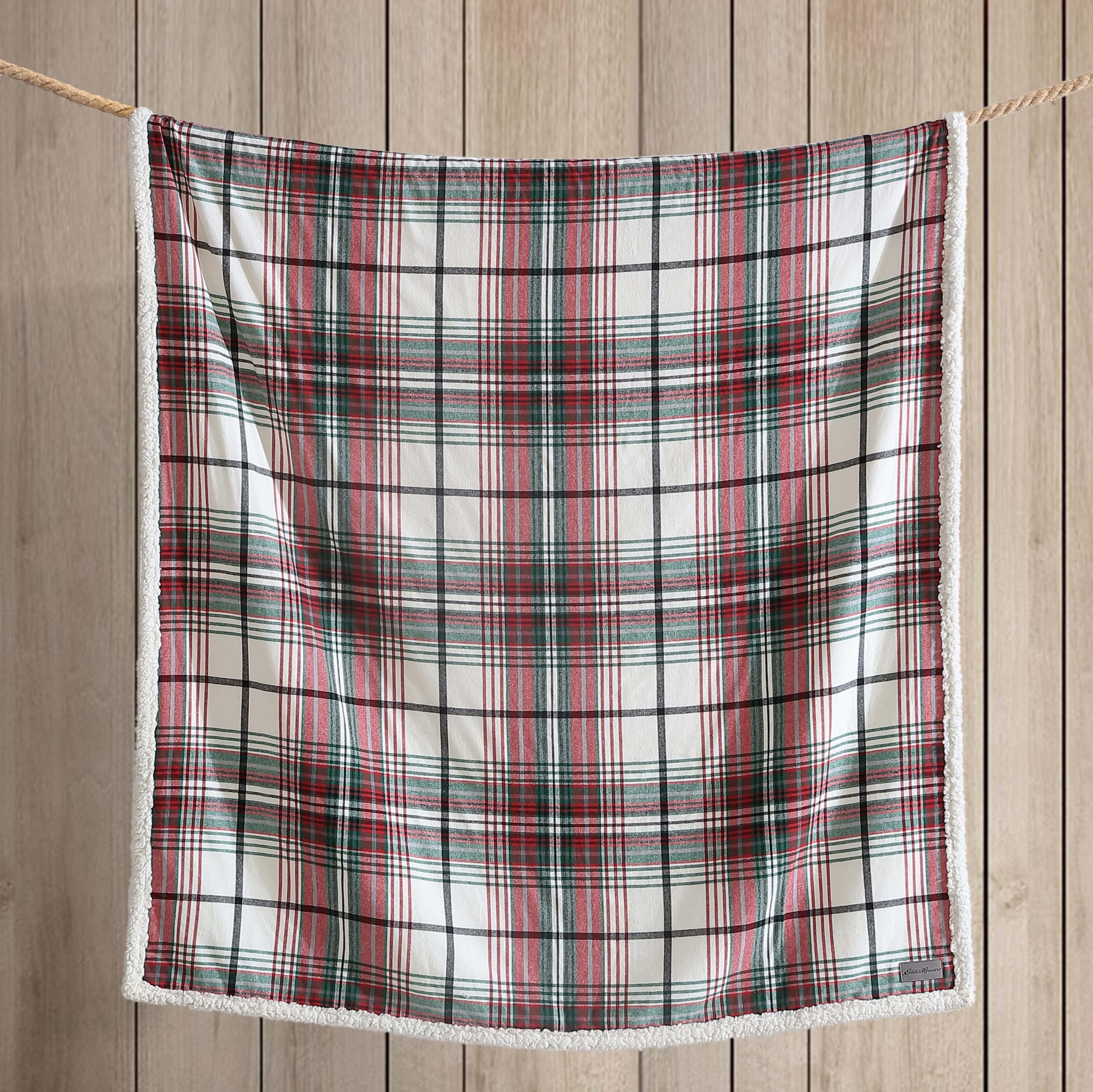 Eddie Bauer Super Soft Reversible Sherpa & Brushed Fleece Throw Blanket - Warm Plaid Bedding for Couch, Sofa, Bed - Perfect for Lounging, Movie Nights & Cozy Winter Evenings (Montlake Plaid Red)