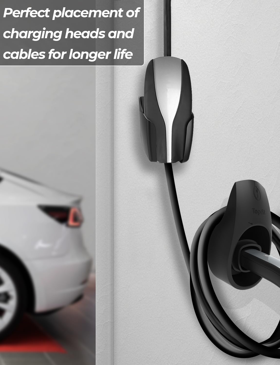 Tesla Charger Holder & Cable Organizer with Wall Mount Bracket - Compatible with Model 3/Y/S/X - Durable Charging Accessory for Home & Garage Use